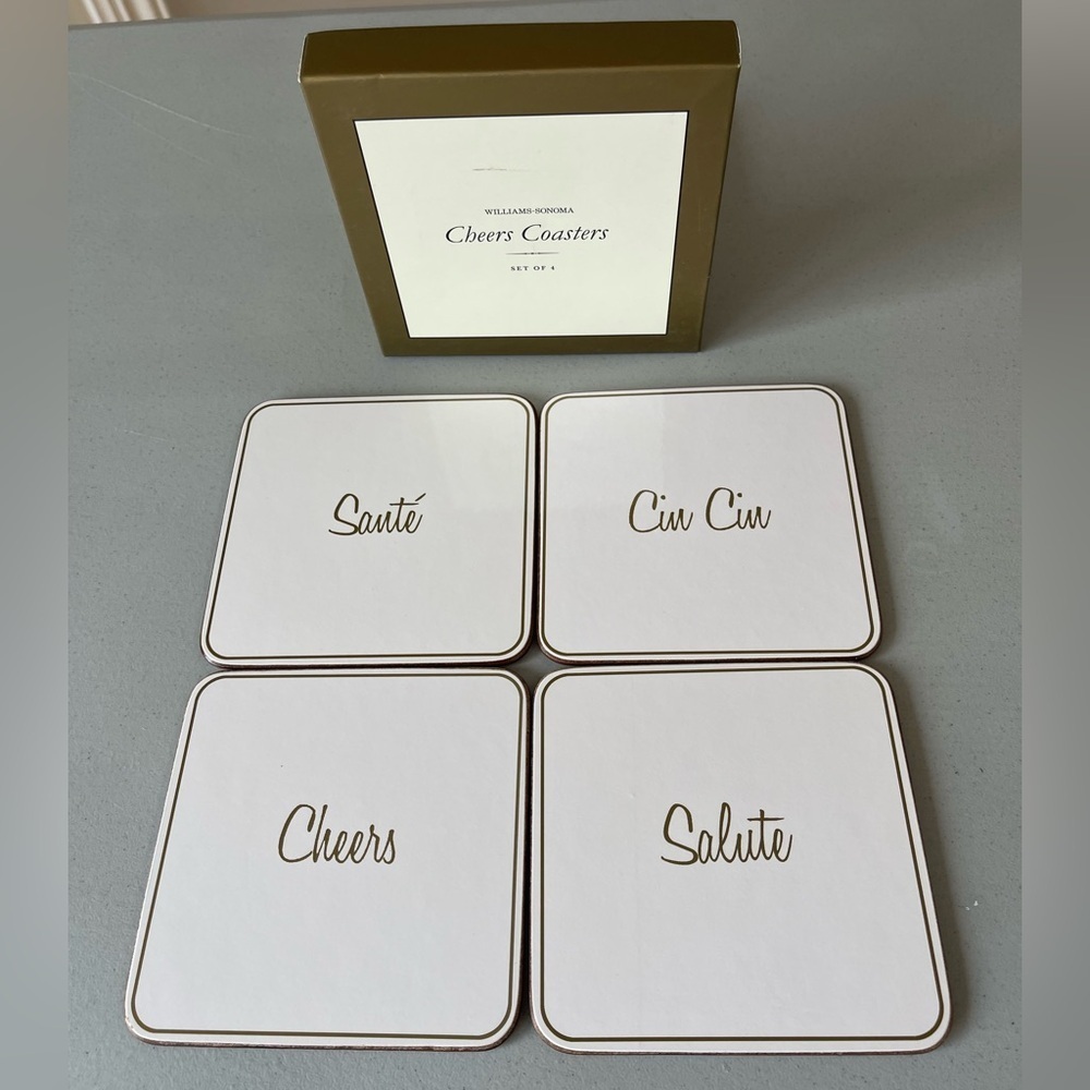 Williams - Sonoma Cheers Coaster set of 4 party holiday drinks  EUC drinks cork